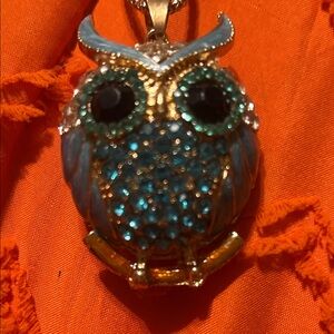 Blue and Gold Owl Pendant Necklace
